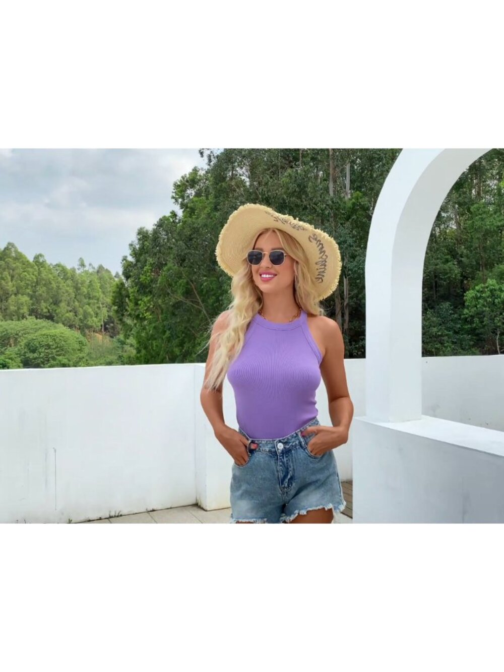 Women's Ribbed Knit Halter Racerback Tank Top - Picture 5 of 5